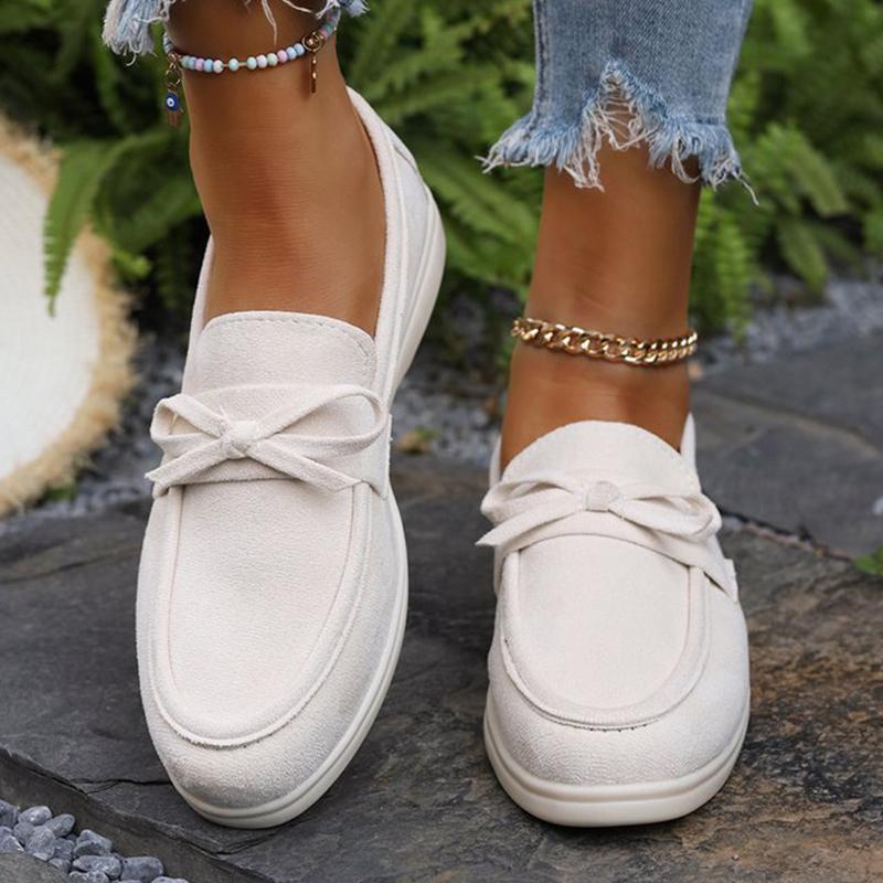 Fashion Solid Color Faux Suede Flat Shoes Women Spring Autumn Plus Size Bowknot Flats Woman Round Toe Non Slip Casual Shoes Female