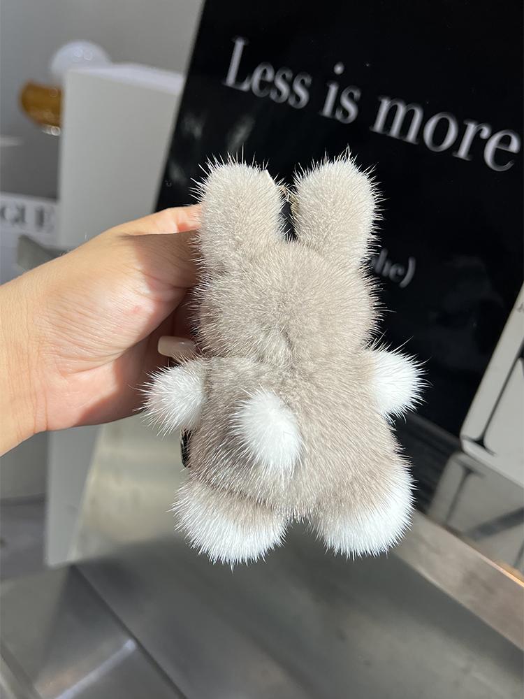 Cute Rabbit Real Mink Fur Key Chains Plush Bunny Toy Girls Schoolbag Charm Ornaments Women Car Keyrings Rearview Mirrors Pendant