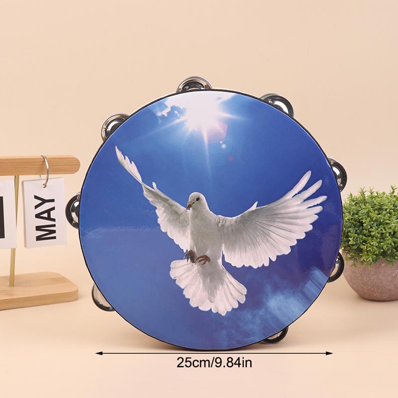 Wood Tambourine Hand Crank Drums Double Row Metal Jingles Stainless Steel Percussion Musical Instrument Orff Tambourine