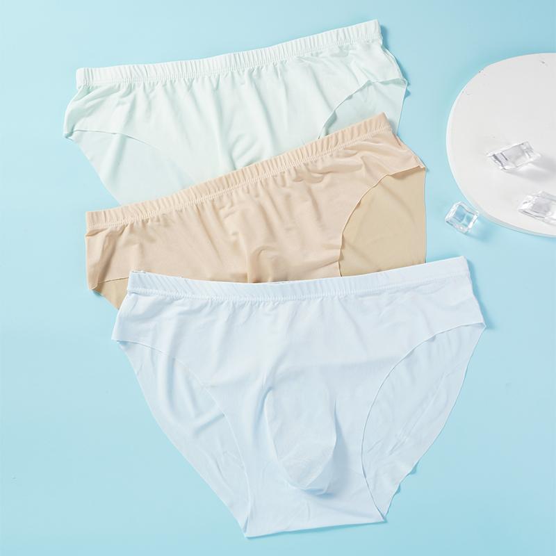 2 Pcs Ice Silk Seamless Briefs For Men Ultra-thin Breathable Stretchable Underpants Fashion Comfortable Underwear L-3XL