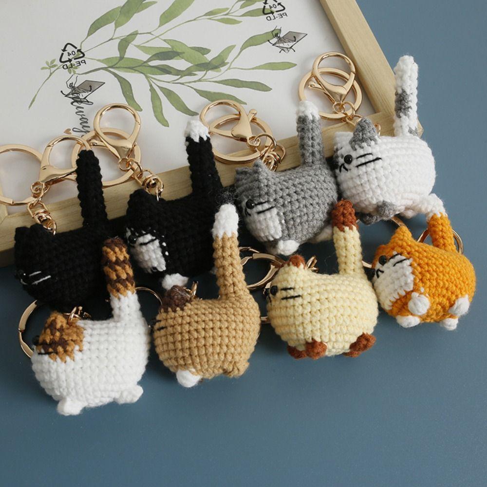 Handmade Handwoven Kitten Pendant Multi Color Animal Bag Charm Cat Key Ring  Gift Giving