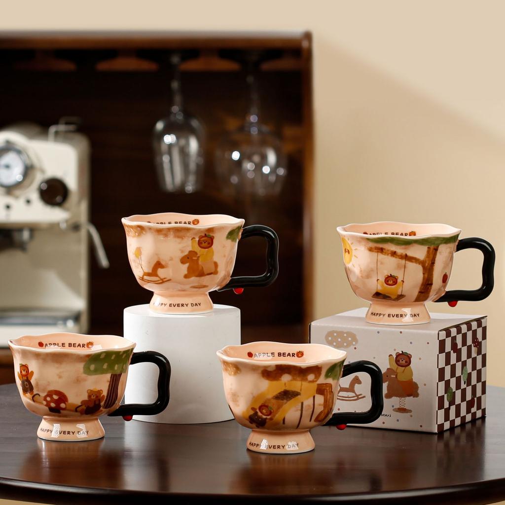 Cup Children's Fun Apple Bear Ceramic Cup Goblet Office Coffee Cup Home Mug Girls Water Cup
