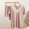 2025 Women's Summer Two-Piece Pajama Set: Short-Sleeved Top with Built-in Bra and Shorts, Outdoor-Friendly Pure Desire Style.