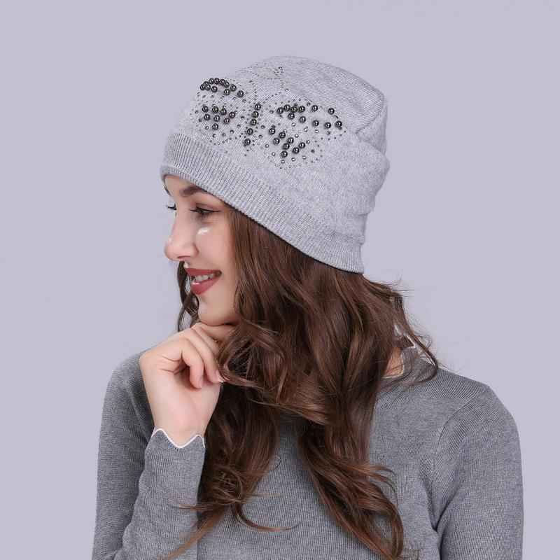 Lady Wool Knitted Hat Girls Cashmere Winter Warm Hat Female Knit Skullies Beanies Hats Knitted Cap Adjustable Solid Color B-9440