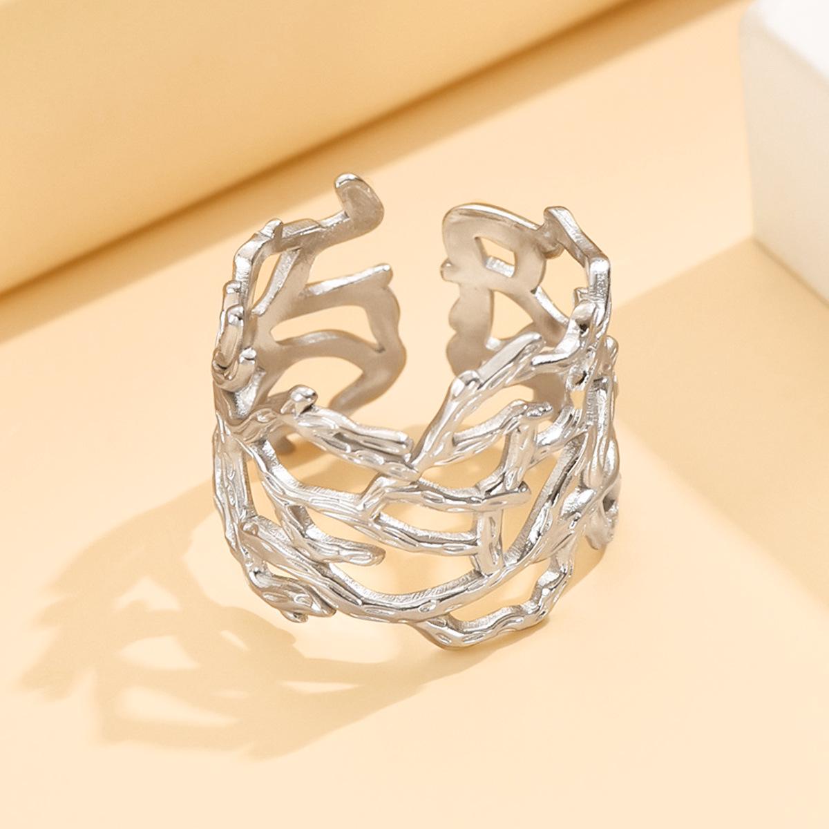 Retro Dark Style Stainless Steel Thorn Branch Ring - Punk Wide Band Open Design