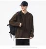Men's Washed Two-Piece Look Long Sleeve American Streetwear Loose Heavyweight Plus Size Top 550
