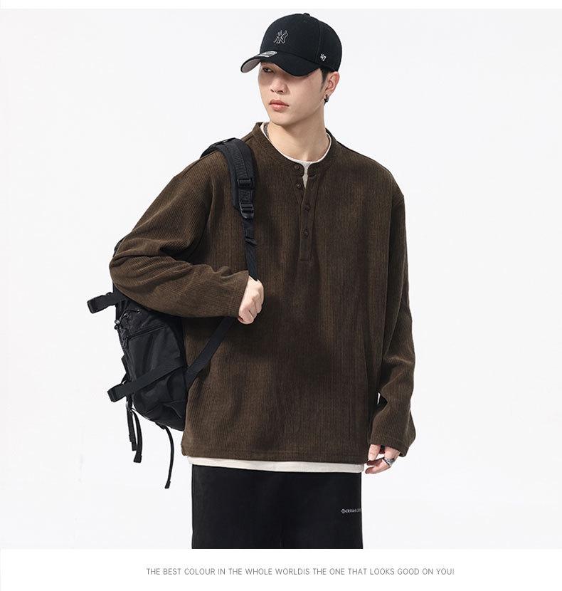 Men's Washed Two-Piece Look Long Sleeve American Streetwear Loose Heavyweight Plus Size Top 550