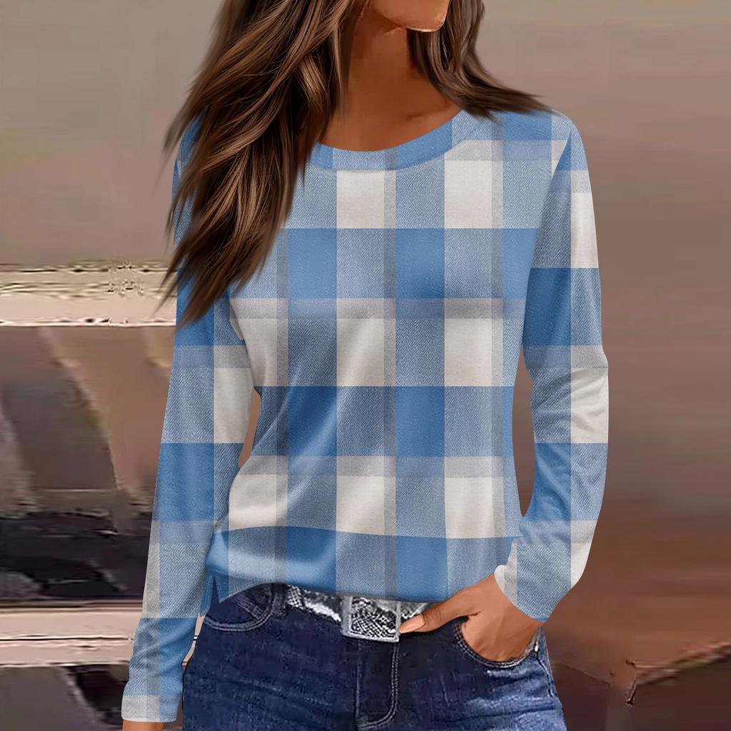 Damenmode Lässig Schlitz Saum Rundhals Langarm Lose Bedrucktes T-Shirt Damen Top