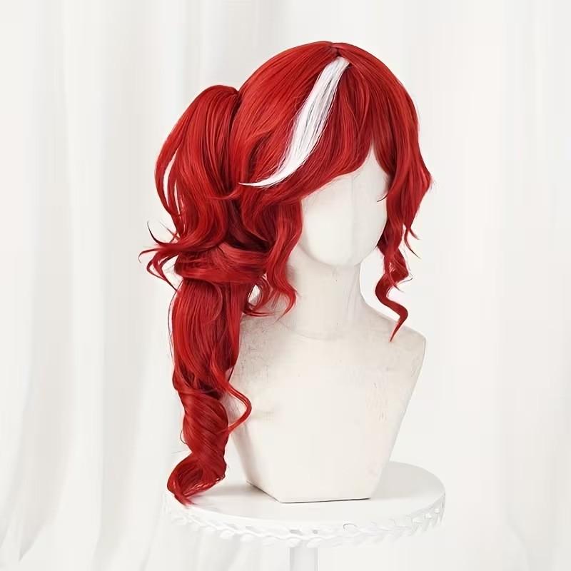 Cosplay Perücke Fünfter Charakter Rote Hexe Priesterin Fei Einzelner Zopf Lockig Hochtemperaturfaser
