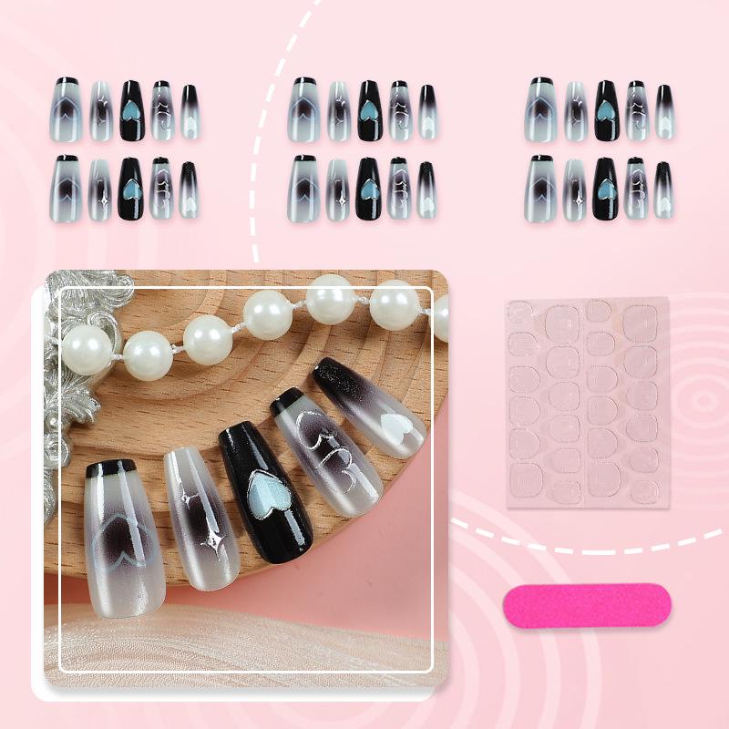 30 High-Quality Press-On Nails: Gold Leaf Cat Eye Dark Gradient, Medium Length, Handmade for a High-End Manicure