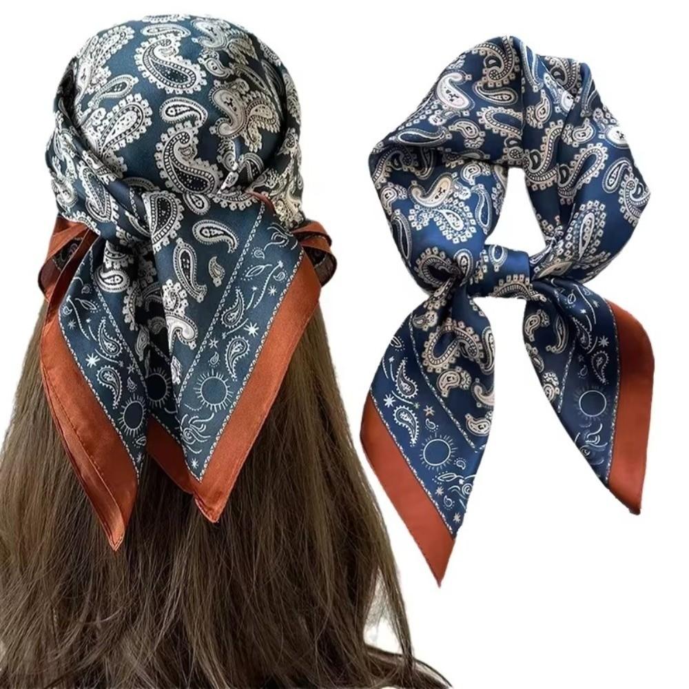Trendy 70*70cm Hair Scarf Floral Bohemia Style Hairbands Soft Square Neckerchief Hands Bag Accessory