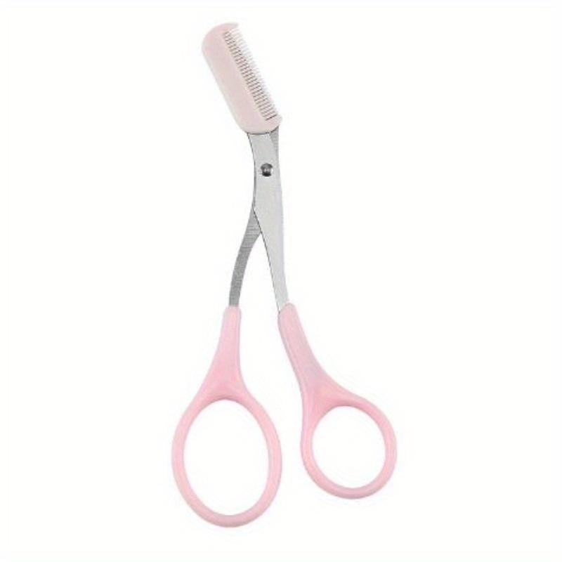 2pcs Random Color Eyebrow Trimming Scissors with Built-In Comb - Stainless Steel, Precision Grooming Tool for Perfect Brows
