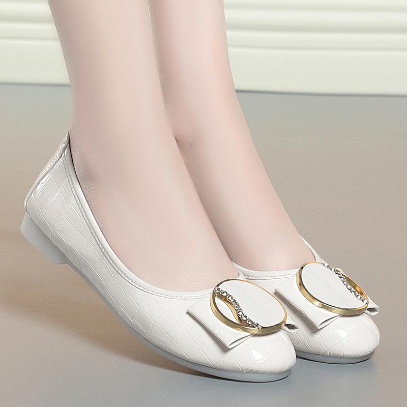 2025 Spring  Autumn New Round Toe Bow Low-heel Shoes Fashion Breathable Soft Leather Concise Comfort Work Shoes Women Grace