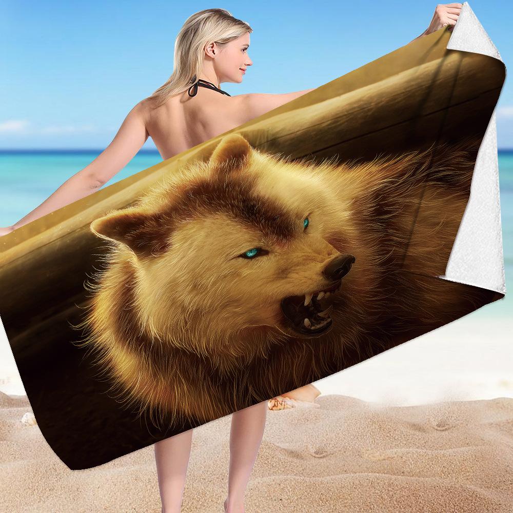 Wolf Beach Towels Super Abaorbation Bath Towel Mystery Vicious Wild Animals for Boys Men Adults for Travel Swimming Hotel Towels