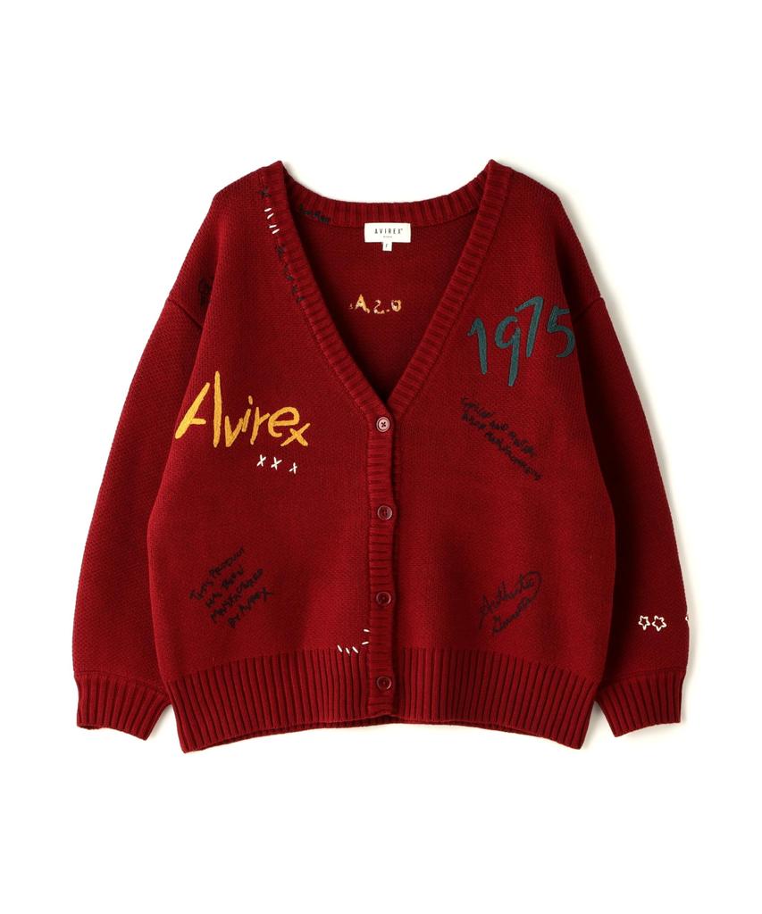 AVIREX HAND EMBROIDERY KNIT CARDIGAN women's F 100 red 783-4241601