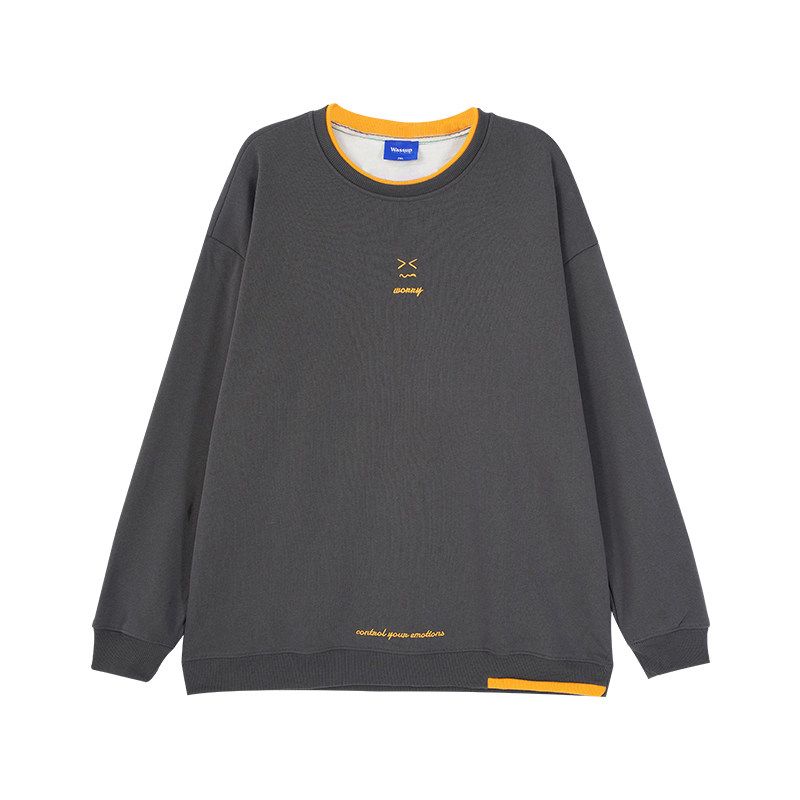 Wassup Fashion Brand Cartoon Smiley Face Fleece-lined round Neck Hoodie Boys Spring, Autumn and Winter All-Matching Couple Pullover Top Heavy