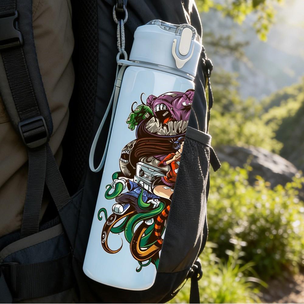 1PC Dense Abstract Plant Creature 750ml Color Plastic Sports Water Bottle Leakproof Flip Straw Lid Suitable for Sports Office Home Use