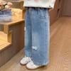 Bestickte Stern & Schleife Weitbeinige Jeans für Mädchen - Koreanischer Stil, Frühling/Herbst