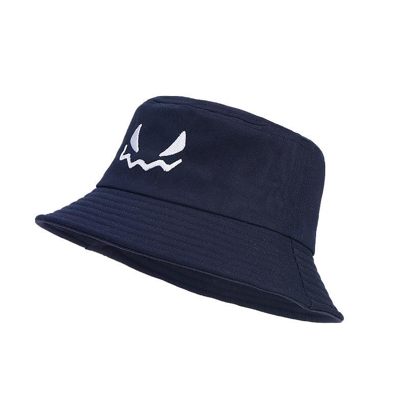 Devil Face Flat Top Bucket Hat - Korean Style Sun Hat for Men & Women, Casual Retro Sun Protection