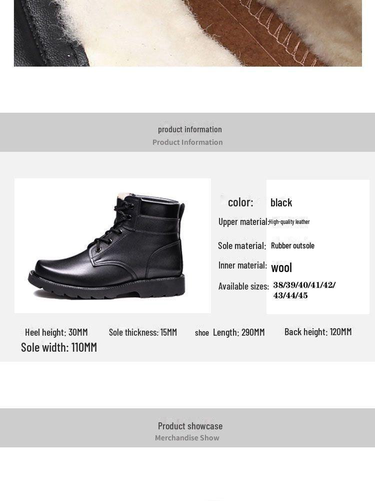 Pánské zimní vlněné kožené bojové boty s ocelovou špičkou a podrážkou – Hřejivé boty Martin s podšívkou ze sametu s vojenským háčkem pro bezpečnost.