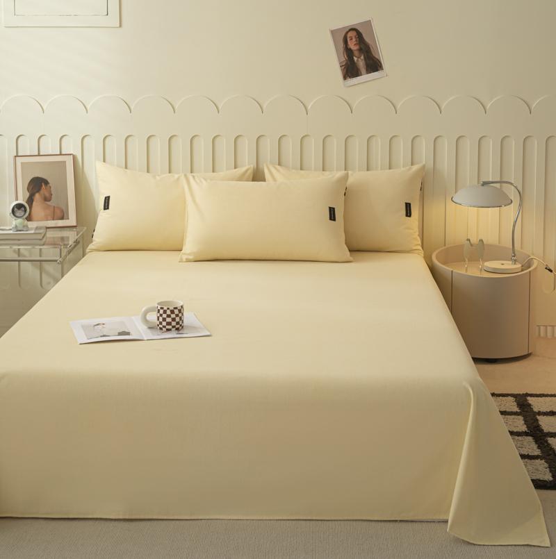 1pcs  Cotton Bed Sheet Solid Color Printed Double Top King Sheets for Girls Boys Kids Single Queen King Size Bed Linen