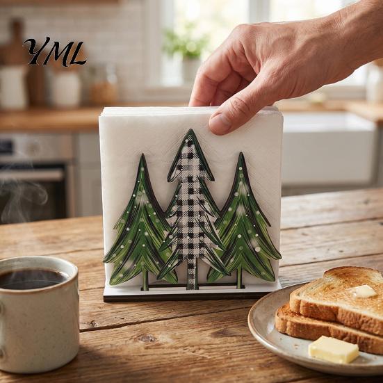 Multi-purpose Desktop Organizer Christmas Theme Wooden Napkin Holder, Decorative Holiday Paper Towel Stand, Unique Ornament Holder HD UV Printing for