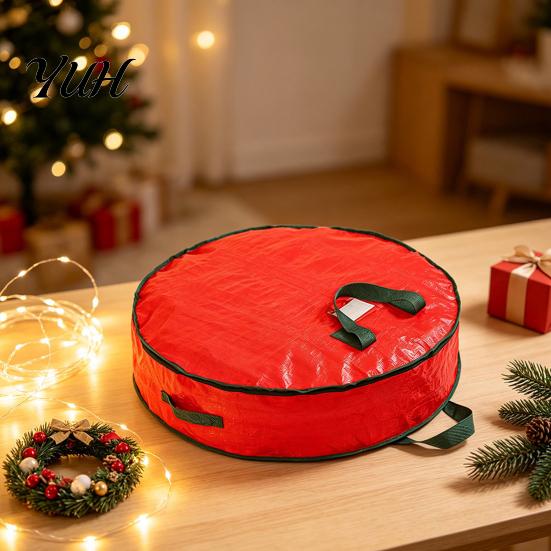 Stackable Storage Solution Round Garland Bag with Reinforced Handles, Waterproof PE Fabric Durable Dustproof Organizer, Zipper Closure Foldable Space