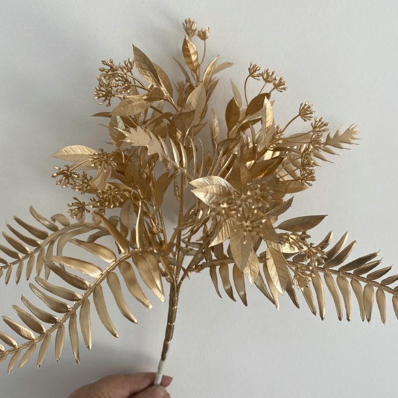 Artificial Golden Eucalyptus Hydrangea Fan Leaf Fake Flower Wedding Photography Home Hotel Ginkgo Leaves Plant Accessories Decor