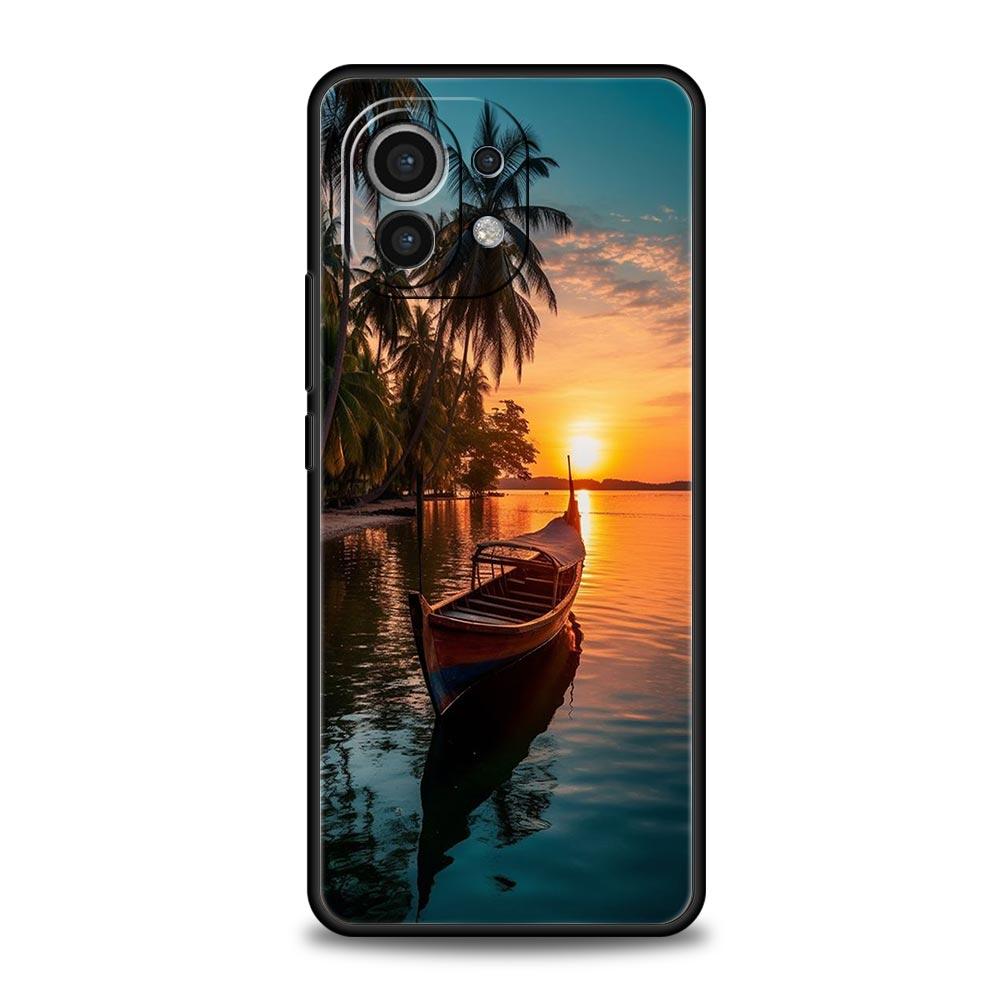 Handyhülle für Xiaomi Mi 15 14 14T 13T 12T Pro 12 13 11 Lite 5G 11T X6 X5 Pro Hülle Sommerstrand-Szene bei Sonnenuntergang auf dem Meer Palme