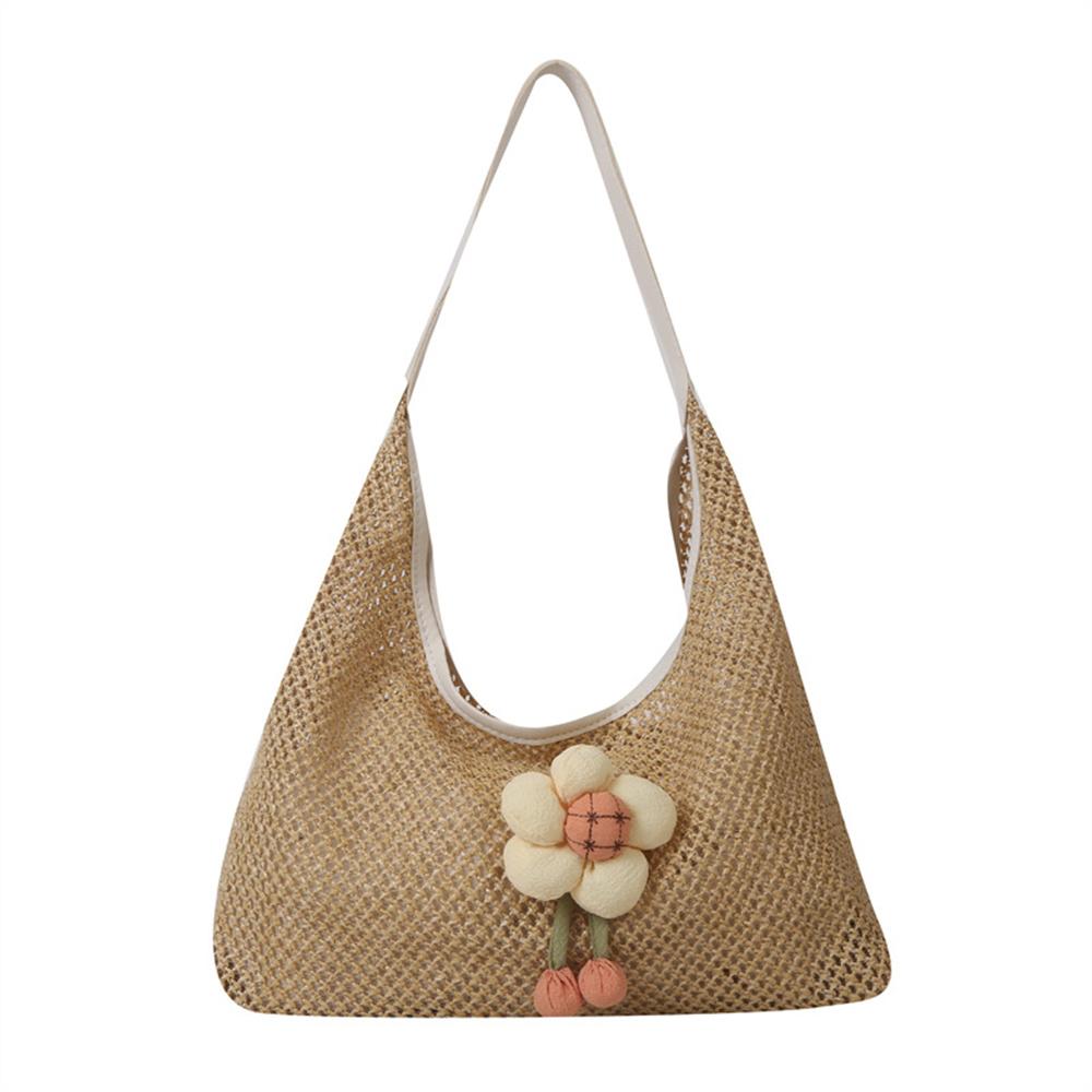 

Модные соломенные сумки для женщин, сумка через плечо из ротанга, дорожные пляжные сумки, элегантные женские сумки большой вместимости с цветочным кулоном