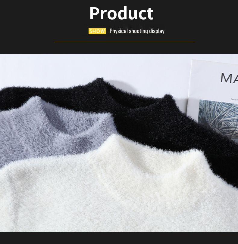 Men's Mink Velvet Half-High Collar Sweater - Autumn/Winter Fleece-Lined, Thick, Warm, Soft Fluffy Yarn.