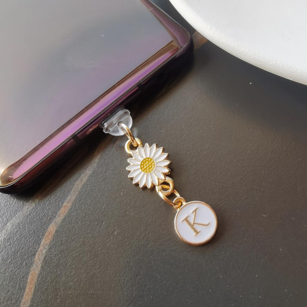 1 szt. Kreatywny stokrotka/słonecznik litera zatyczka przeciwkurzowa do telefonu komórkowego/europejskie i amerykańskie 26 wielkich liter A-Z zawieszka do telefonu komórkowego