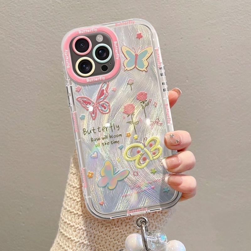 Feather Yarn Butterfly Flower for Apple Mobile Phone Case 17/16PROMAX14/14promax Niche 13PR0/12 All Inclusive