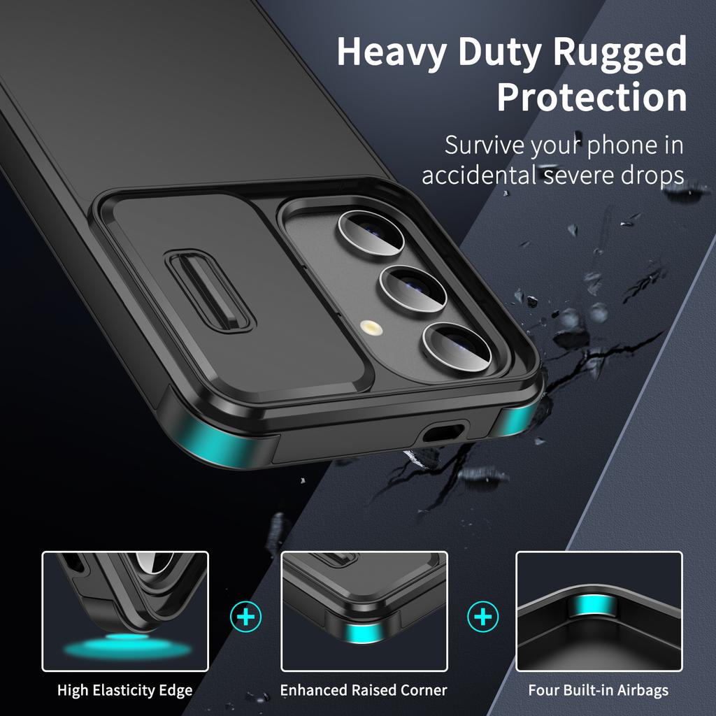 For Samsung Galaxy S24+ Case PC+TPU Anti- Fingerprint Phone Cover with Slide Lens Window