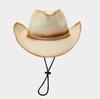 Retro Western Cowboy Farbverlauf Strohhut mit winddichtem Band, Unisex Großer Rand Sonnenhut für Strandurlaub Täglichen Schutz