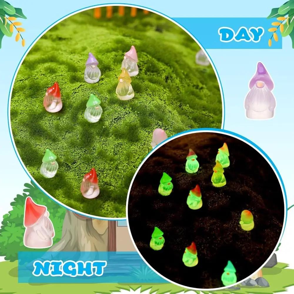6 st Present Små Miniatyr Tomtefigurer Lyser i Mörkret Mini Resin Tomtar Trädgårdstomtar Landskapsdekor