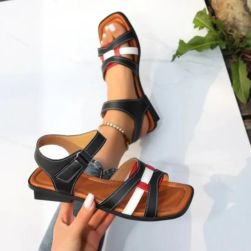 fashion Summer Women's Square Toe Heeled Sandals New Fashion Ankle Strap Casual Sandals for Women Outdoor Ladies Beach Shoes Plus Size