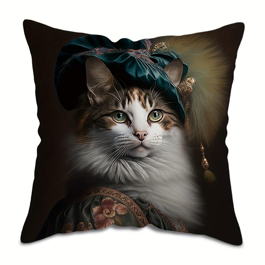 1pc Adorable Cat Print Pillowcase - 17, 7x17, 7 Inch, Cozy French Style, Machine Washable, Zippered Closure, 100% Polyester,Single-Sided Digital Print