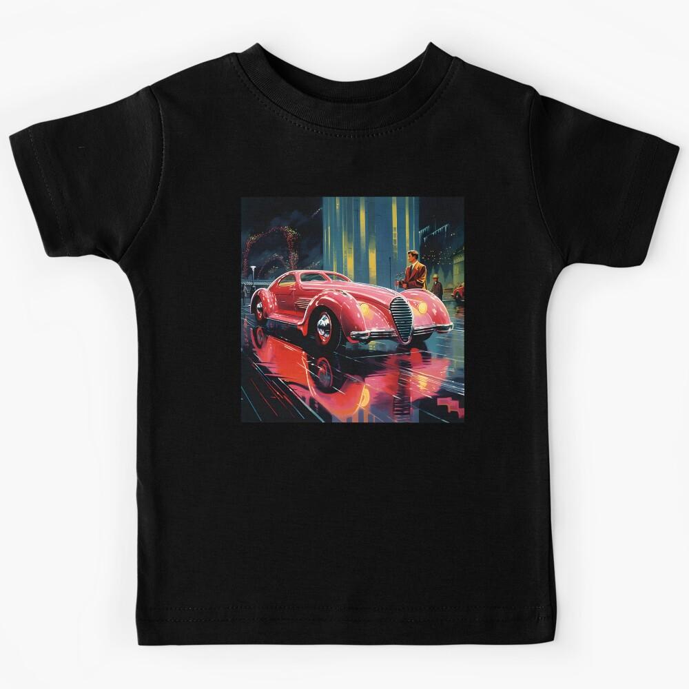 Retro Futuristic Pink Sports Car and Night City Street Kids T-Shirt 120