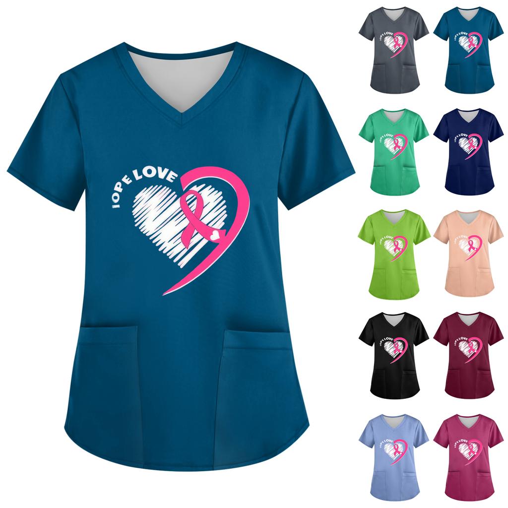 Women's V-Neck Short-Sleeve Pocketed Top With Side Slit