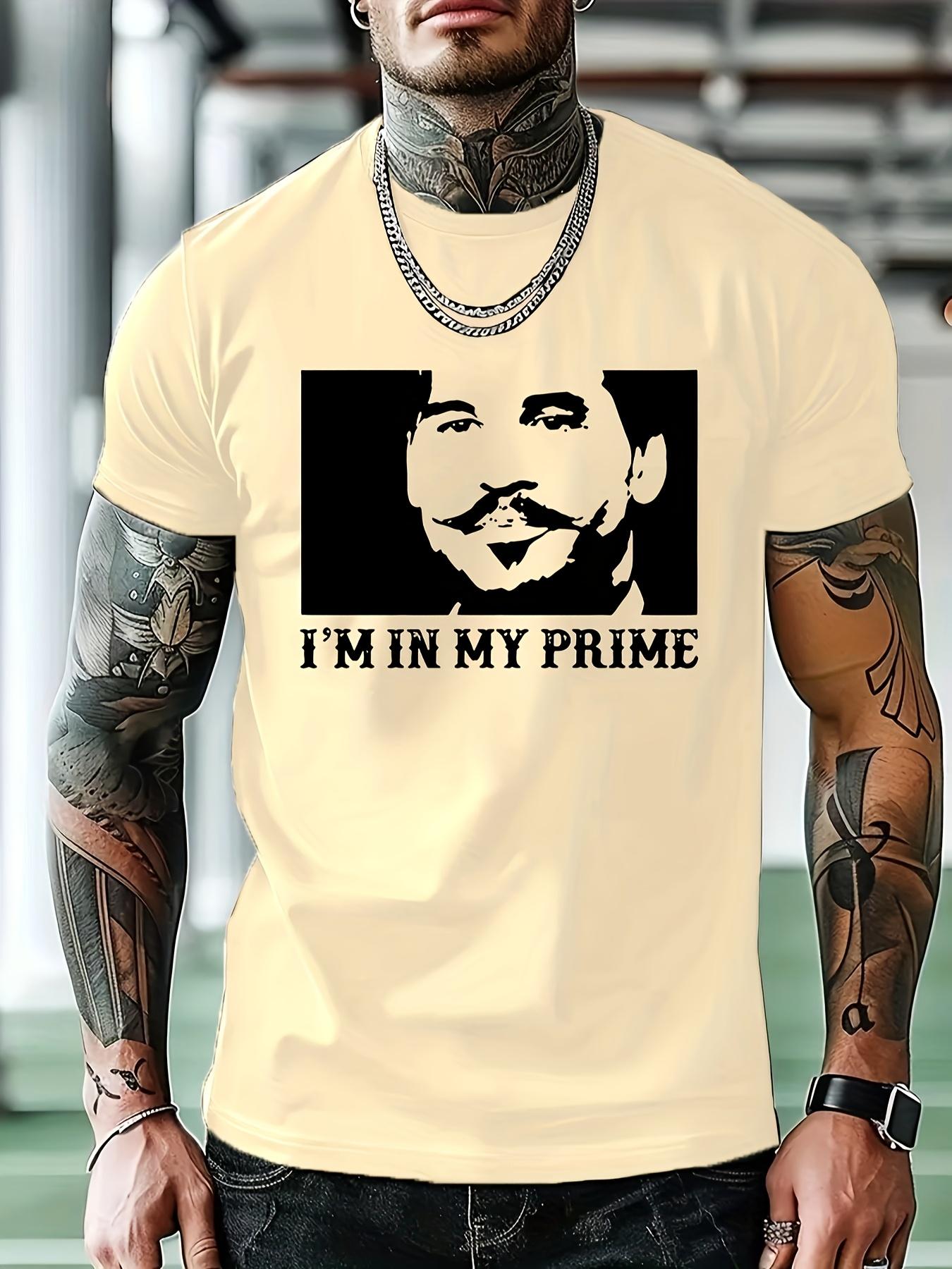 Casual Graphic T-shirt - I M IN MY PRIME Bold Text & Geometric Print M