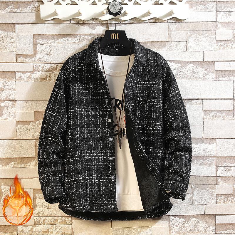 Autumn and Winter Shirt Men's Long-sleeved Loose Plaid Shirt Casual Jacket Lamb Velvet Plus Velvet Thickened Warm Inch Shirt