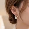 Gold Plated Pearl Drop Earrings for Women, Cubic Zirconia Interlocking Double C Studs, Trendy Elegant Crystal Statement Jewelry