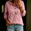 Women's Color V-Neck Long Sleeve Hooded Button Front Casual Top