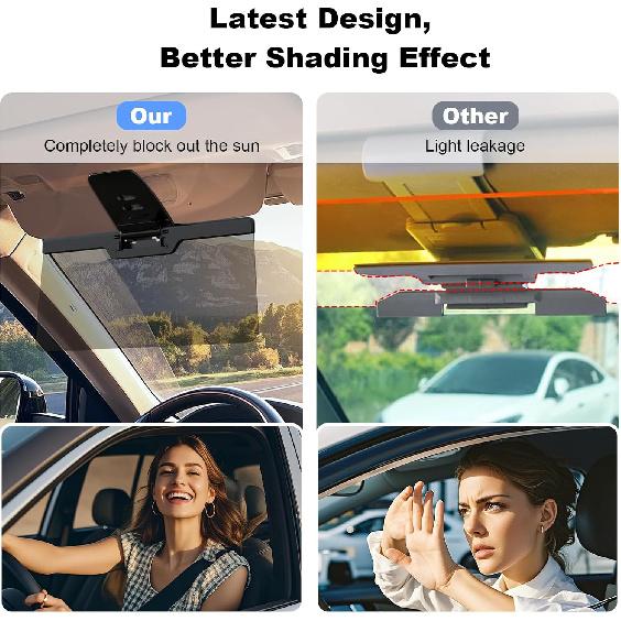 Sun Visor Extender For Car, Enhanced UV400 Anti-Glare, Adjustable Mount With PC Lens, Universal Car Anti-UV Polarized Sun Visor Extender Attachment,