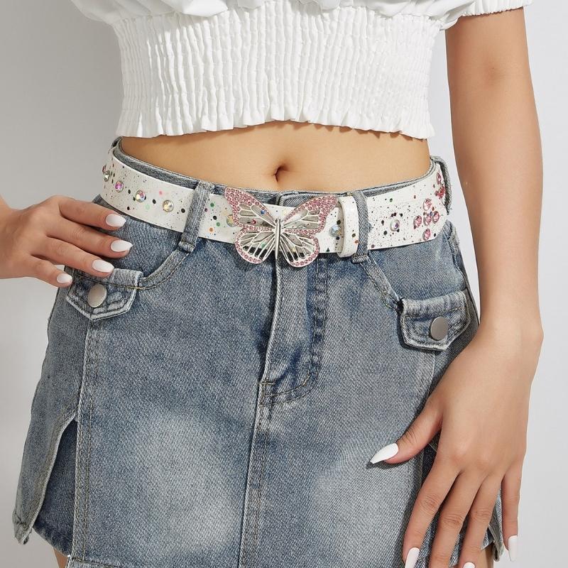 Elegant Rhinestones Buckle Waist Belt for Adult Butterfly Belt for Jeans Skirt