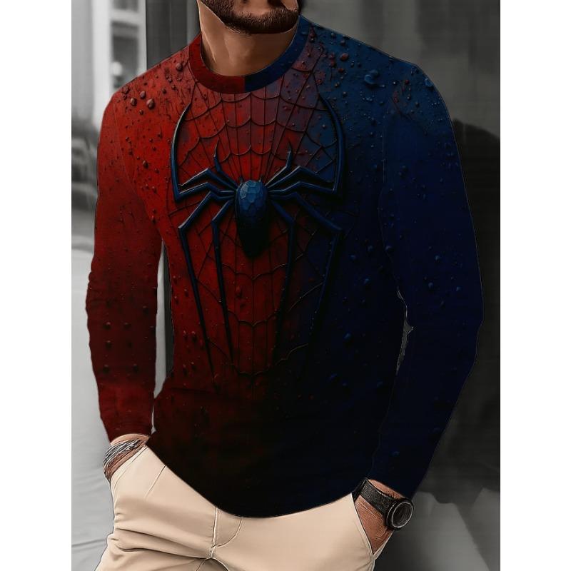 Men'S Stylish Long-Sleeve T-Shirt with a Round Neck, Featuring a Trendy Color-Block Design And a Unique Letter K Crown Print