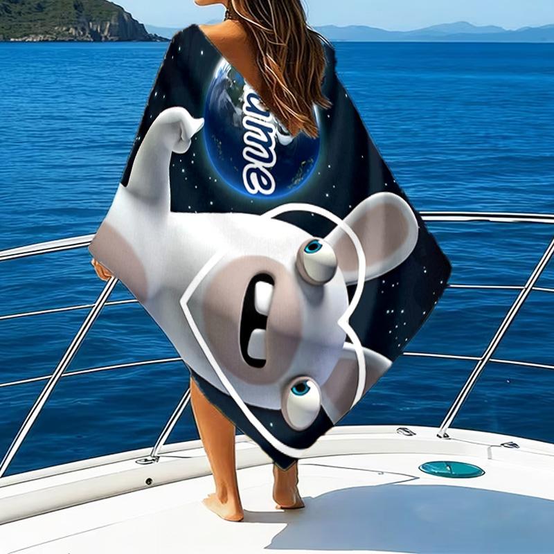 1pc Raving Rabbids Beach Towel with Custom Name, Beach/Swimming/Bath/Picnic/Camping Towel, Suitable for Seaside Beaches