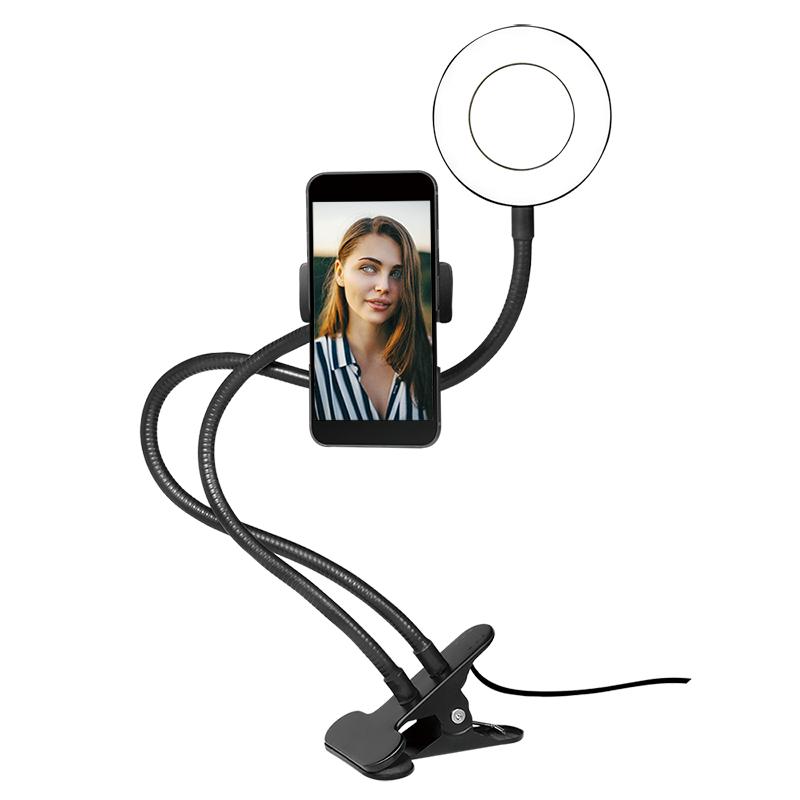 LED ring lamp 8.5 cm clamp holder for smartphone color brightness adjustment USB