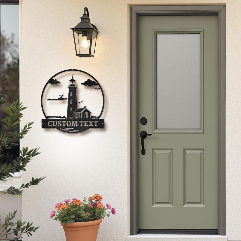 Personalized Vintage Metal Sign Lighthouse Beach House Decor Nautical Wall Art Outdoor